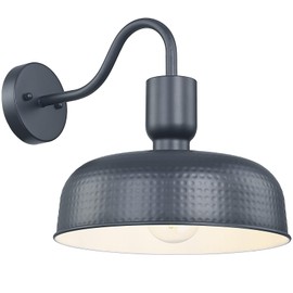 Darkaway Gooseneck Outdoor Light Fixture, Industrial Barn Wall Sconce Farmhouse Exterior Wall Mount Lighting with Hammered Dome Metal Shade for House Garage Porch Entry Hallway