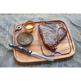 Ironwood Gourmet Fort Worth Steak Plate with Juice Channel, Acacia Wood 13 x 11 x 0.75 -inches, Brown