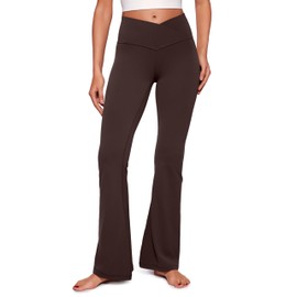 CRZ YOGA Butterluxe Crossover Flare Leggings for Women 29" - High Waist V Cross Bootcut Bell Bottoms Tummy Control Yoga Pants Hot Fudge Brown Small