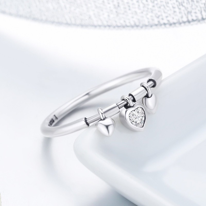925 Sterling Silver Heart Engagement Stackable CZ Finger Ring for