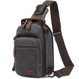 Nerlion Sling Bag for Men Waxed Canvas Crossbody Bag Chest Bag Shoulder Bag Casual Daypack for Travel (Large Black Gray)