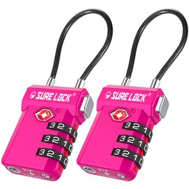 SURE LOCK TSA Approved 3-Digit Combination Luggage Locks – Open Alert Indicator, Re-settable Code with Zinc Alloy Body, Easy-Read Dials for Suitcase, Backpack, Gym Locker & Toolbox (Rose RED 2 Pack)