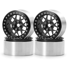 4PCS 2.2" RC Aluminum Beadlock Wheels w/Hubs for 1/10 RC Axial Wraith RR10 YETI SCX10 D90 TRX4 CC01 (BLACK)