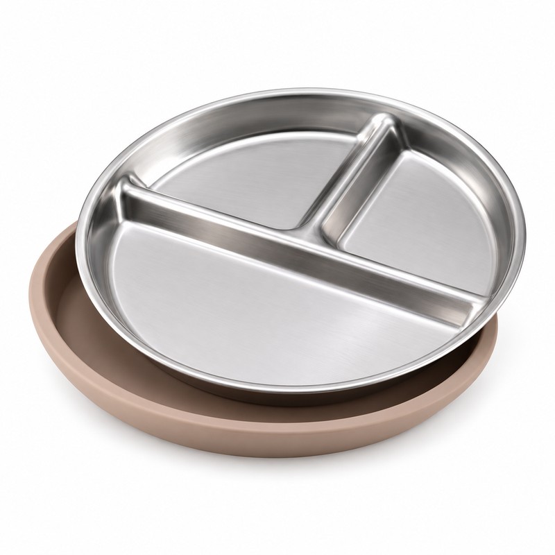 3-Pack Stainless Steel Divided Suction Plates for Kids – 3-Section