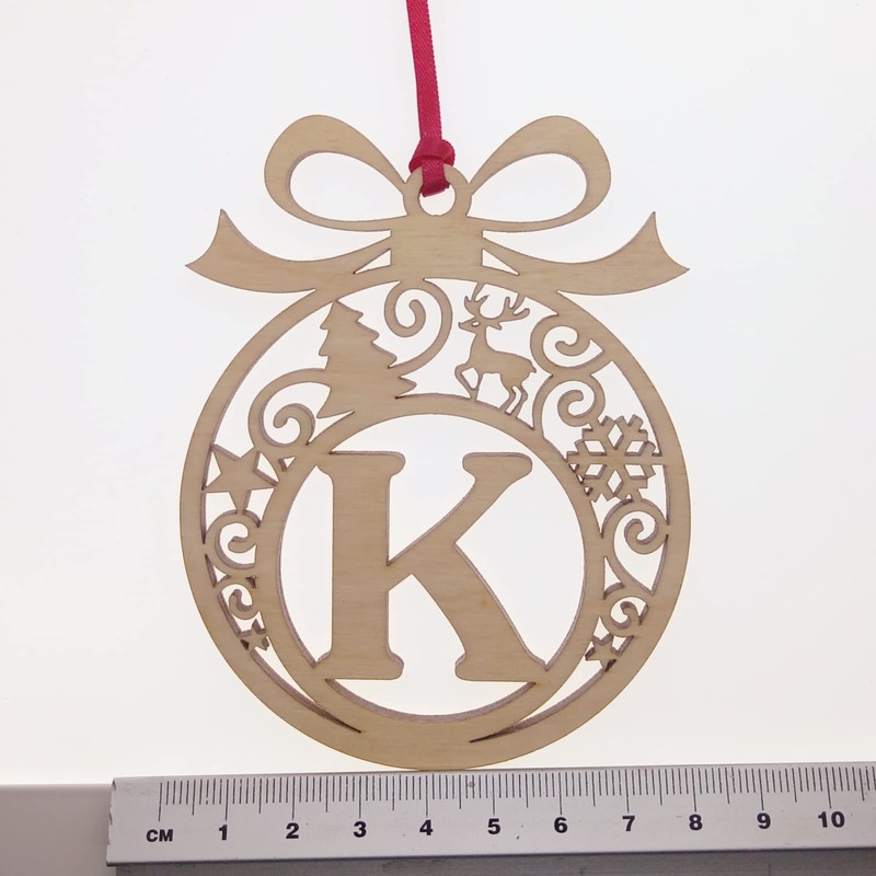 Laser cut Christmas tree bauble decoration: Letter K