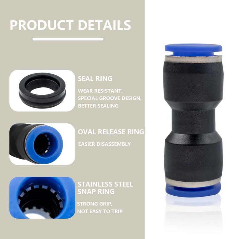 Bwintech 10 Pcs 10mm Straight Push in Connect Pneumatic Fitting,2