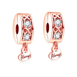 MGIUL Rose Gold Infinity Symbol Heart Clip Charms 2 Pieces Pendant for Bracelets Necklaces 925 Sterling Silver Pendant Beads Jewellery Gift for Women, Silver, Zircon