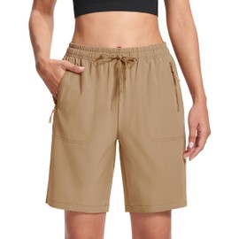 MAGCOMSEN Womens Quick Dry Lightweight Hiking Shorts with Pockets Athletic Golf Running Shorts Outdoor Active Khaki XL