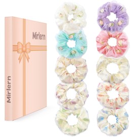 Mirlern 10-Piece Oversized Chiffon Scrunchies for Women and Girls, Cute Jumbo Organza Hair Ties Rope No Damage No Crease Hair Accessories Ponytail Holder (Rose Style)