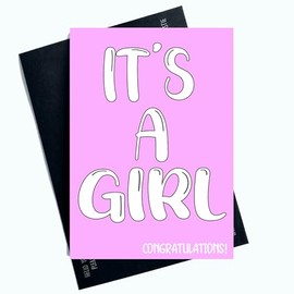 Peachy Antics Greeting Card It's A Girl Newborn Baby Congratulations Card Blue Modern Solid A5 Size