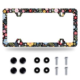 Colorful Bright Watercolor Flowers Floral Cute License Plate Frame 1 Pack Stainless Steel License Plate Frame Accessory Rustproof Car Plate Frame Decor 12.3" x 6.3"for US Vehicle Standard Size