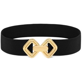 BAOKELAN Wide Elastic Waist Belts for Women Stretchy Skinny Belts with Gold Buckle for Dresses Black Gold 75cm/30in