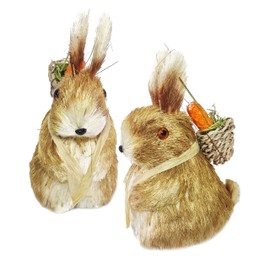 By Robelli 2 x Wicker Easter Bunnies Rustic Shabby Chic Style Wooden With Carrot Bag - 16cm