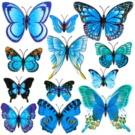 12pcs Butterfly Wall Decals, 3D 4 Sizes Double Sided Patio Flexible Magnets Decorative Butterfly Magnets Stickers for Kids Bedroom Party Wedding Crafts Decoration