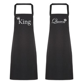 Couples King and Queen Crown Black Apron Set Novelty Gift Wedding Anniversary Husband Wife House Warming Kitchen Present