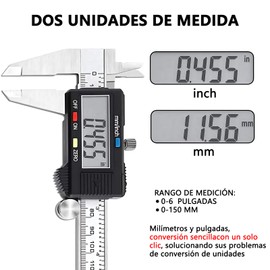 Digital Calibrador Electrónica con Pantalla LCD,Pie de Rey Vernier de Alta Precisión Acero Inoxidable,con Conversión Unidades de MM y Pulgadas, para Bricolaje y Joyería(0-150 mm/0-6 pulgadas)