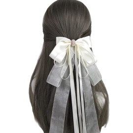 A'sTool Ribbon Hair Ornament, Large Ribbon, Barrette, Hair Accessory, Gothic Lolita, Lace, Hair Access, Dress, Red, Pink, Blue, Black, White, Green (White)