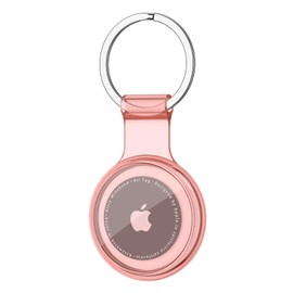 Mugust Airtag Holder, Full-Sealed Waterproof AirTag Keyring, Colored Transparency Airtag Case, 360-degree Protection (Rose)