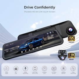 PRUVEEO H6 Mirror Dash Cam,12 inches Rear View Mirror Camera with Front 4K and Rear 2.5K, Loop Recording,GPS,Night Vision,Parking Moniter,Free 128GB