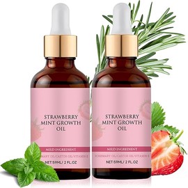 Strawberry Mint Hair Growth Oil, Natural Rosemary Hair Essential Oil, Organic Hair Growth Serum for Thin Dry Damaged Hair (2pcs)