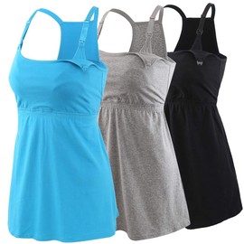 KUCI Maternity Nursing Tank Top, Women Maternity Cami Nursing Sleep Bra Breastfeeding Tops for Pregnancy (X-Large, Black+Grey+Lake Blue/3Pack)