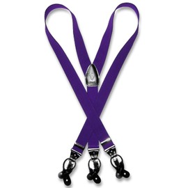 Men's Solid PURPLE SUSPENDERS Y Shape Back Elastic Button & Clip Convertible