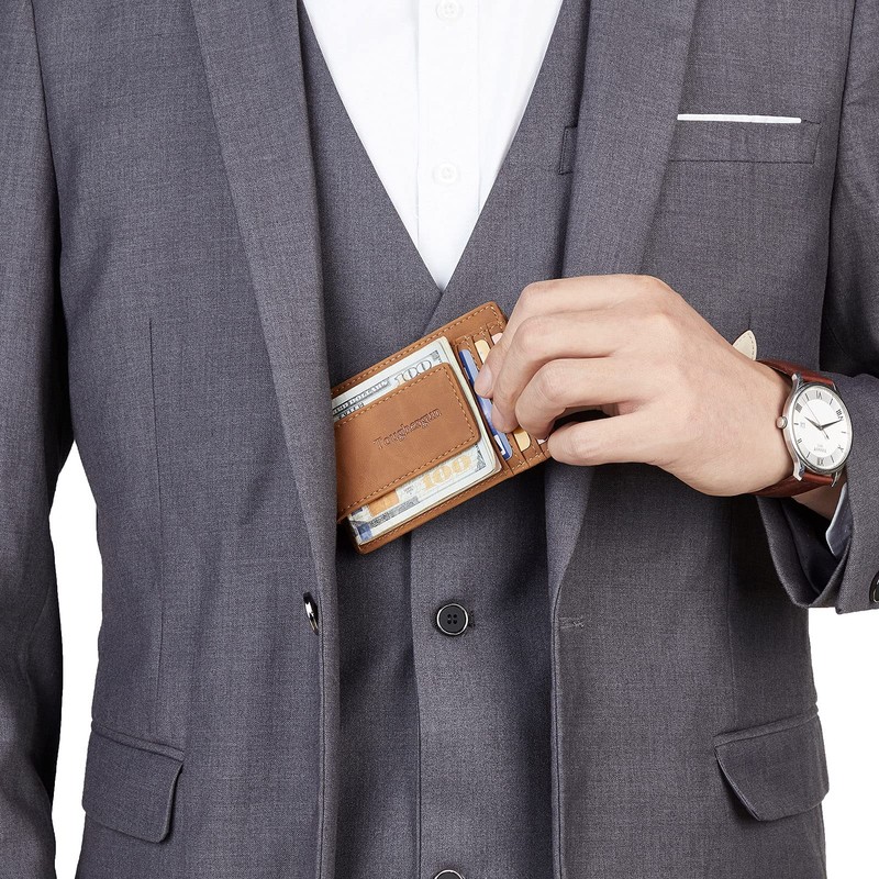 Toughergun Minimalist Wallet for Men with Magnetic Money Clip Leather