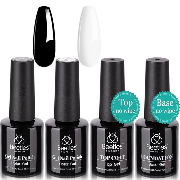 Beetles Gel Nail Polish Set- 4Pcs 7.5ml Black White Gel