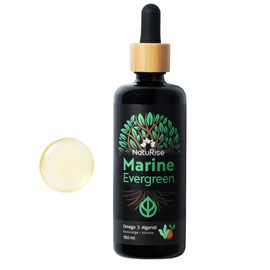 NatuRise Omega 3 Algae Oil Marine Evergreen 100 ml | High Dose DHA, DPA & EPA | Vegan & Natural | Blood Orange & Lemon | Pipette and Dosing Scale | DHA, DPA & EPA | UV Glass | Made in Germany