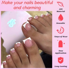 Lifextol 150PC Press on Toenails for Women Fake Toe Press on Nails French Tip Toe Nail Press ons with Sticky Tabs, 15 Size Fake Toenails Press ons Acrylic Toe Nail Tips Kit Pink Press on Toe Nails-C