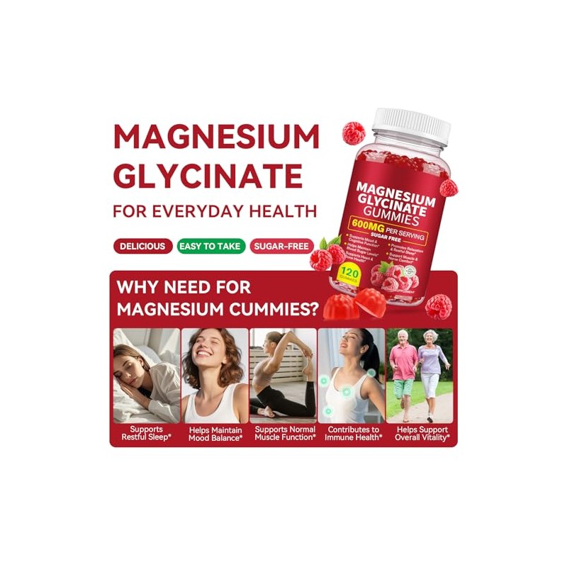 Magnesium Glycinate Gummies - 600 MG Per Serving 120 Gummies