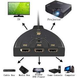 Auzzie Mart HDMI Switch, 3 Port 4K HDMI Switcher 3x1 Switch HDMI Splitter Pigtail Cable Supports Full HD 4K 1080P 3D Player