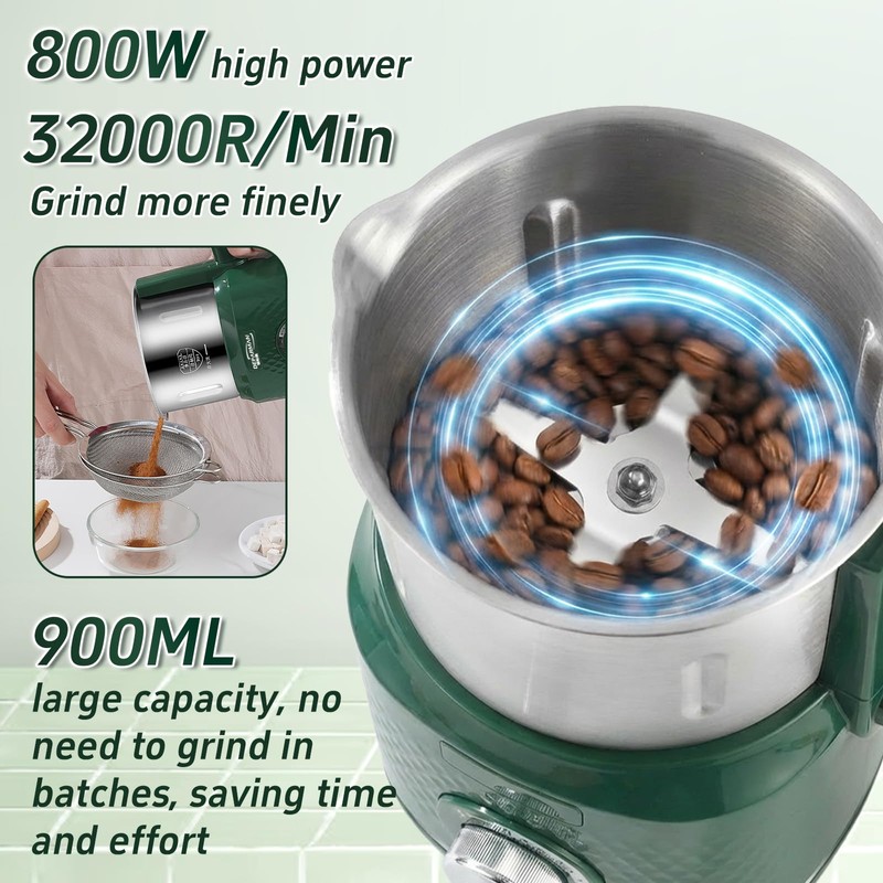 Spice Grinder Electric, 800W Herbs Coffee Grinder for Kitchen, 900g