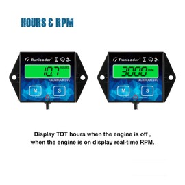 NInE-ROnG Digital Hour Meter Tachometer Maintenance Reminder Backlight Battery Replaceable for Small Gasoline Engine Lawnmower Snowblower Generator（Wire Length 10ft）