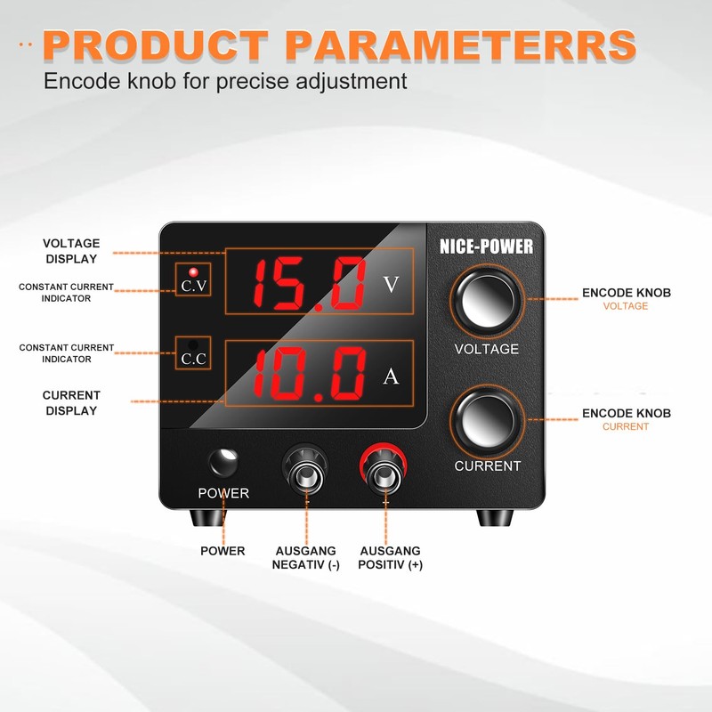 NICE-POWER DC Power Supply Variable 0~30V 0~10A, 3-Digits LED Display