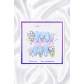 Summer Holiday Kitty Handmade Nail Tips - Short Ballerina / 썸머 홀리데이 키티 수제 네일팁 - 숏 발레리나