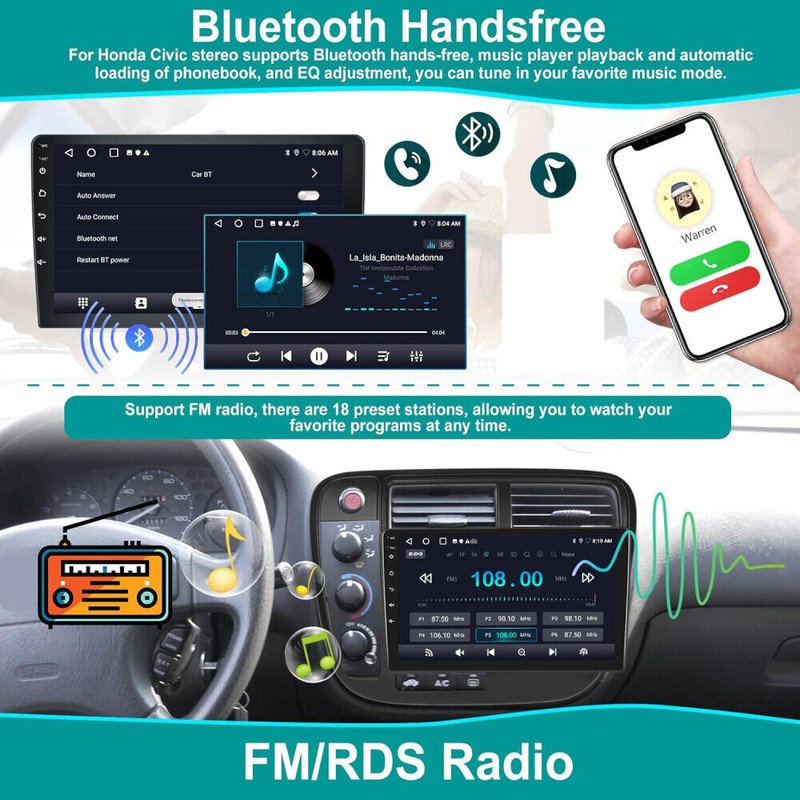 LeeKooLuu Apple Carplay For Honda Civic 1996-2001 Car Stereo Radio