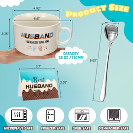 Baderke 3 Pcs Father's Day Gifts for Husband Dad Set Ice Cream Bowls and Heart Engraved Spoon with Greeting Card for Christmas Wedding Anniversary Birthday Gifts