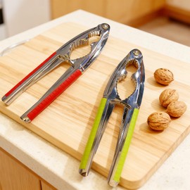 Nut Cracker, 2-Pack Stainless Steel Nutcracker with Non-Slip Handle, for Walnuts, Pecans, Hazelnuts, Pistachio, Lobster & Crab Shells, Multi-Purpose Kitchen & Seafood Tool (Red and Green)