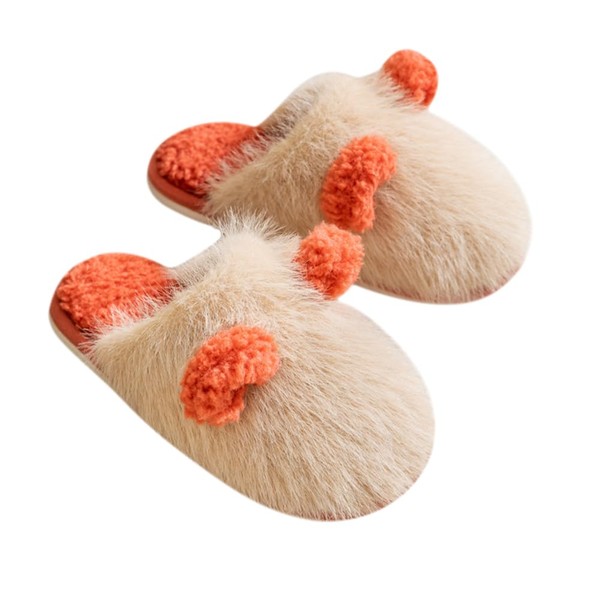 [Euyqs] Plush Slippers Cute Animal Ear Cotton Slippers Autumn Winter Warm Slippers Couple Slippers, #2 Red