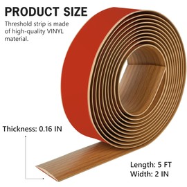 5Ft Floor Transition Strip Self Adhesive Vinyl Cover Floor Strip Flat Divider Transition Strip Wood Grain Design for Laminate Floor Gaps and Doorway Transitions (5Ft x 2 Inch, Light Brown)