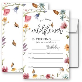 LoaHak Wildflowers And Butterflies Birthday Decorations, Flowers and Butterflies Party Celebration, Wildflowers Invitations For Birthday. (085)