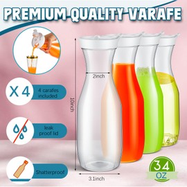 Didaey 74 Pcs Mimosa Bar Supplies 34 oz Plastic Water Carafe with Lids Juice Pitcher Carafes Plastic Champagne Flutes Mimosa Glasses with Wooden Chalkboard Tags Stickers Straws (Rose Gold Rim, Clear)