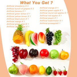 vensovo 20 PCS Faux Fake Fruit Decorations - Realistic Artificial Fruits for Home Kitchen, Plastic Assorted Fruits Great for Photography Prop Wedding Decoration