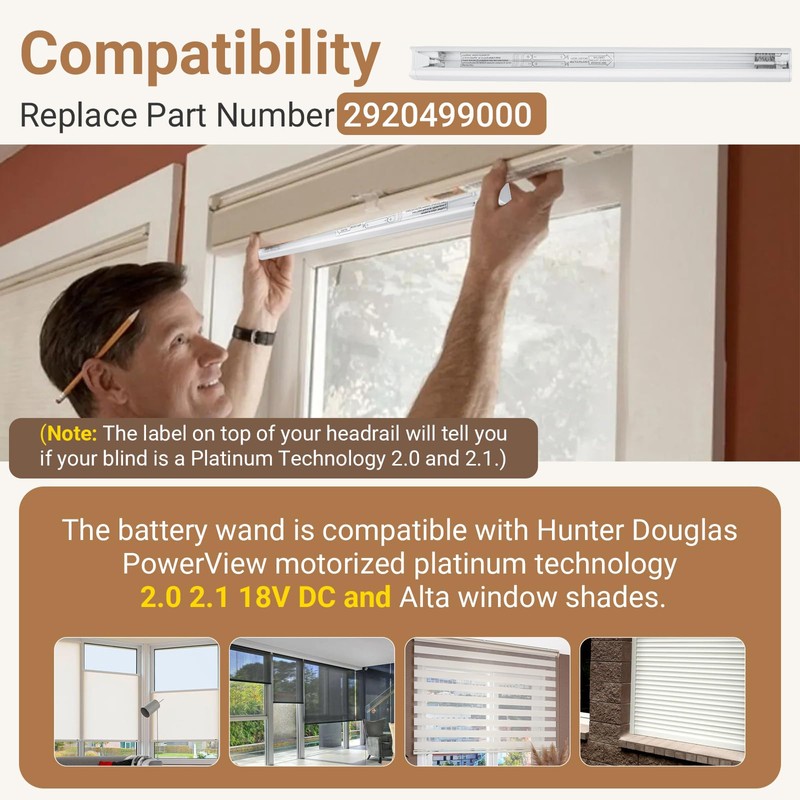 2‑Pack Battery Wand for Hunter Douglas PowerView Platinum 2.0, 2.1