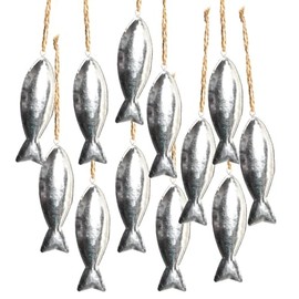 Logbuch-Verlag 12 Silver-Coloured Metal Fish Communion Pendants with String Tin Gift Tags Christening Decoration Maritime 9.5 cm