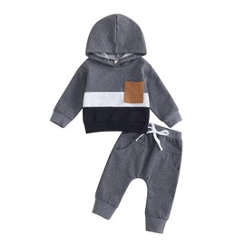 Yassiglia Baby Boy Clothes Set Newborn Two Piece Outfit Toddler Autumn Winter Clothing Jogging Suit Tracksuit for Baby Boys Hoodie + Pants (A Gray, 18-24 Months)