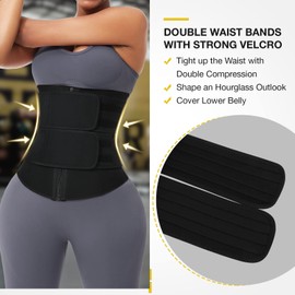 FeelinGirl Sauna Waist Trainer for Women Long Torso Plus Size Sweating Belts Zipper Bones Workout Trimmer Neoprene Underbust Lower Belly Fat Black S
