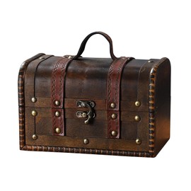 QINGYIWL Vintage Treasure Chest Wooden Small Treasure Chest with Lock Pirate Treasure Chest Small for Storage and Decoration Wooden Chest Treasure Chest for Children's Birthday Treasure Hunt