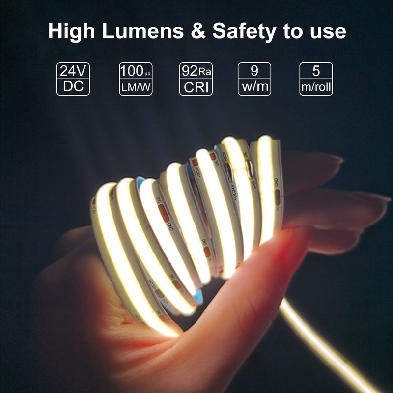 LLTOP COB LED Strip Lights Natural White 4000K, DC24v 16.4ft/5m